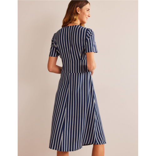Boden Striped Asymmetric Midi Dress - Navy and Ivory Vertical Stripe