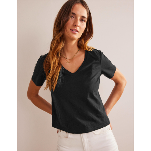 Boden Regular V-Neck Slub T-shirt - Black