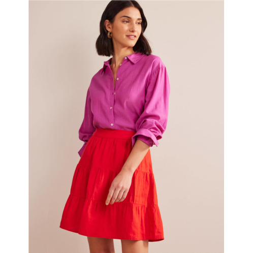 Boden Pull On Tiered Linen Skirt - Vermillion Red