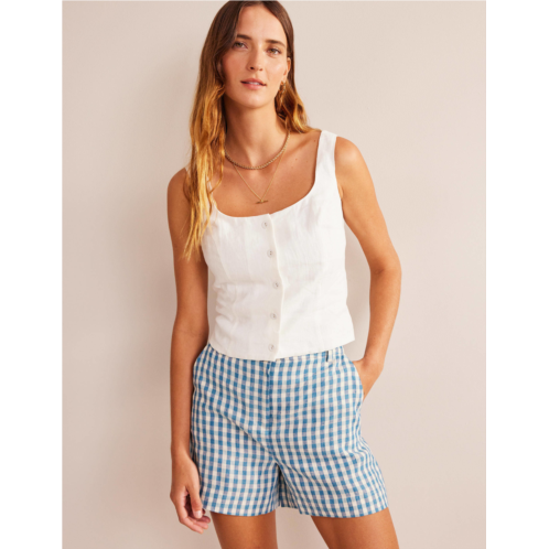Boden Tailored Linen Shorts - Blue Gingham