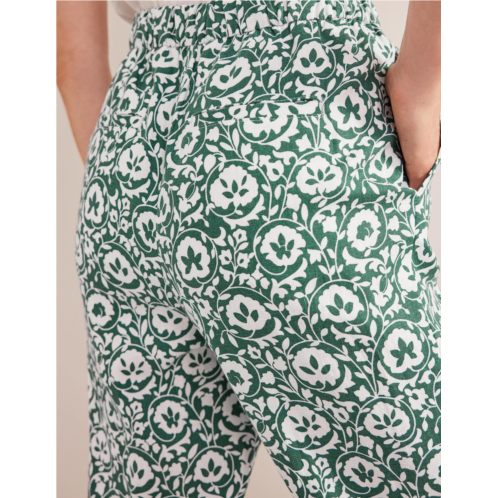 Boden Pull-on Linen Pants - Green, Enchanting Bloom