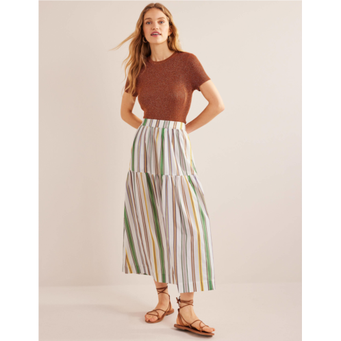 Boden Striped Cotton Maxi Skirt - Ivory, Multi Stripe