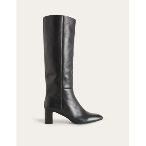 Boden Block Heel Knee High Boots - Black Leather