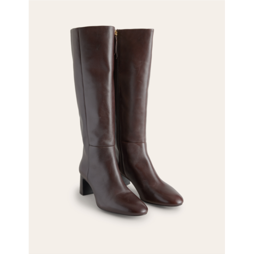 Boden Block Heel Knee High Boots - Chocolate Leather