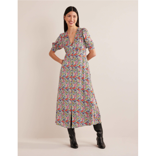 Boden Satin Midi Tea Dress - Multi, Carnation Garden