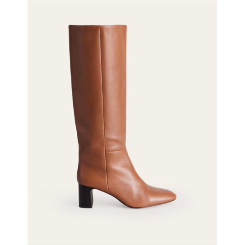 Boden Block Heel Knee High Boots - Tan Leather