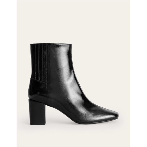 Boden Block-Heel Leather Ankle Boots - Black Patent