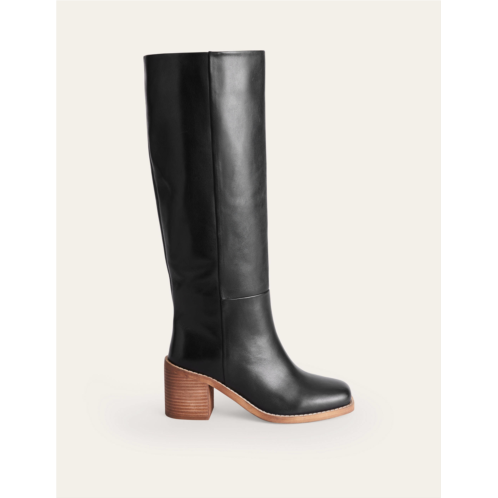 Boden Straight Leather Knee Boots - Black