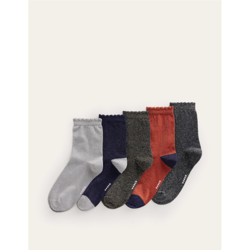 Boden 5-Pack Sparkle Ankle Socks - Metallic Neutral