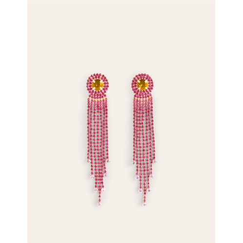 Boden Jewelled Fringe Earrings - Red/Pink