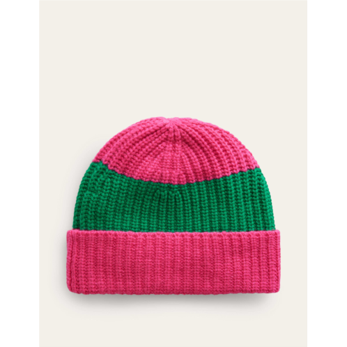 Boden Colour Block Beanie Hat - Vibrant Pink/ Veridian Green