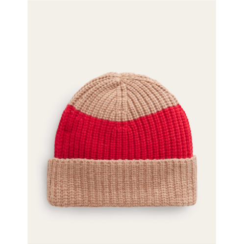 Boden Colour Block Beanie Hat - Brilliant Red/ Camel