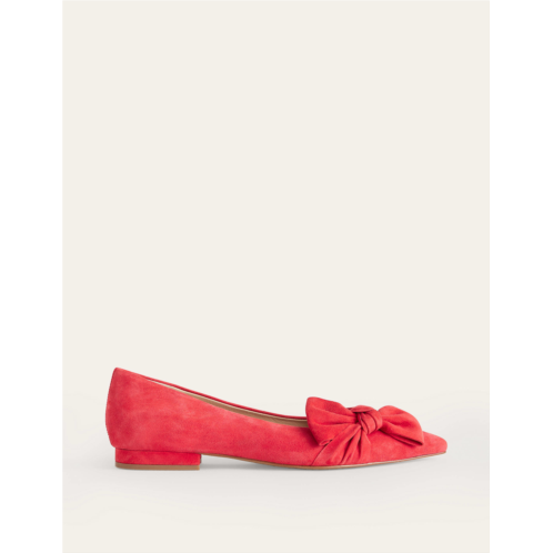 Boden Suede-Bow Ballet Flats - Brilliant Red Suede