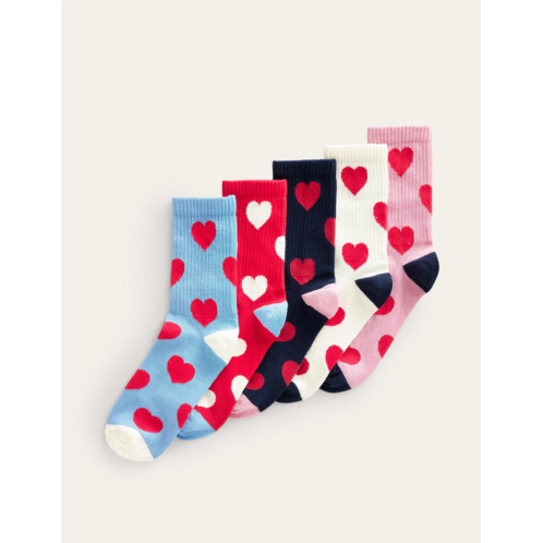 Boden 5-Pack Ribbed Ankle Socks - Hearts