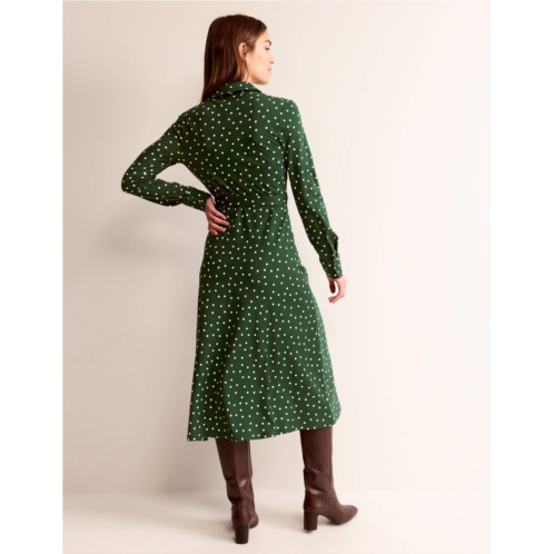 Boden Laura Jersey Midi Shirt Dress - Emerald Night, Spaced Dot