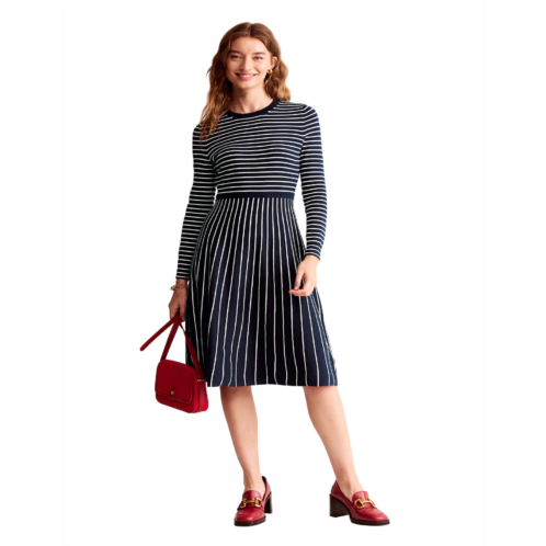 Boden Maria Knitted Midi Dress - Navy and Ivory