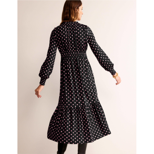Boden Long Sleeve Ruched Tea Dress - Black, Spot