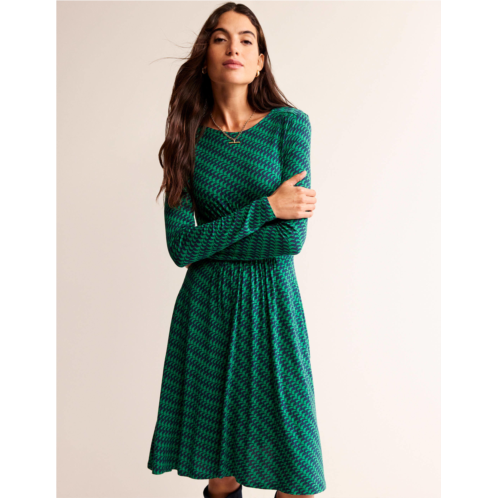 Boden Thea Short Jersey Dress - Veridian Green, Geo Fall