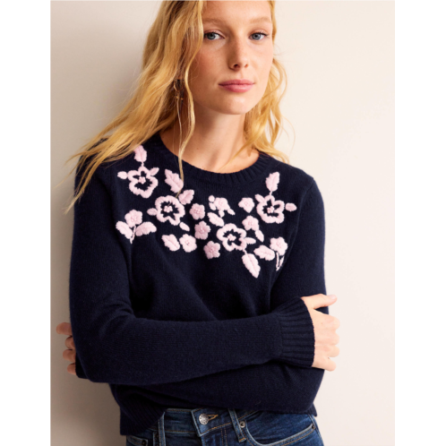 Boden Embroidered Crew-Neck Sweater - Navy