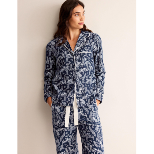 Boden Brushed Cotton Pyjama Shirt - French Navy, Peacock