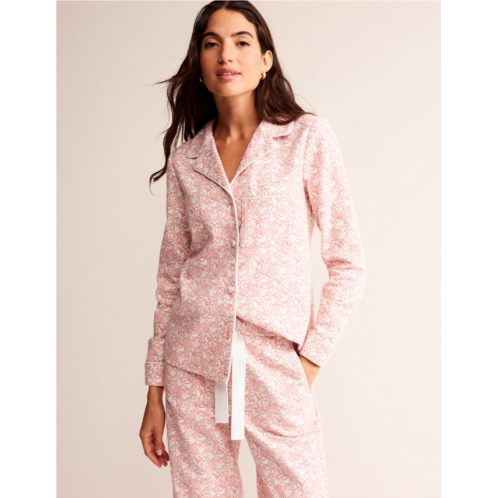 Boden Brushed Cotton Pyjama Shirt - Rosette Blush, Forest Meadow