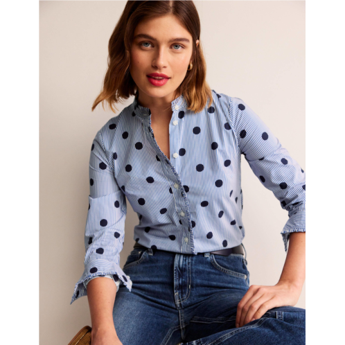 Boden Phoebe Cotton Shirt - Navy, Spot Stripe