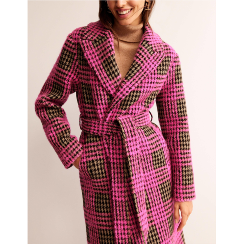 Boden Wool Wrap Coat - Pink Boucle Check