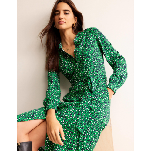 Boden Julia Jersey Shirt Dress - Green Tambourine, Animal Print