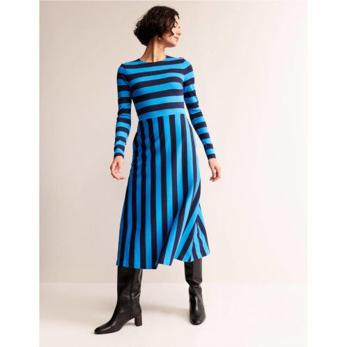 Boden Stripe Jersey Midi Dress - Navy, Brilliant Blue Stripe
