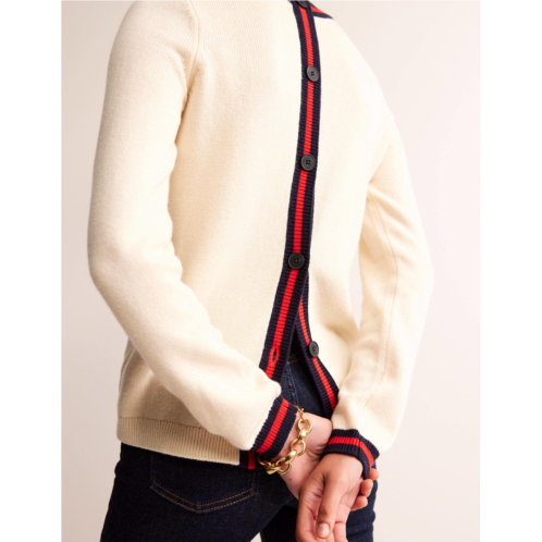Boden Back Button Sweater - Warm Ivory, Brand Stripe