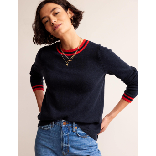 Boden Back Button Sweater - Navy, Brand Stripe