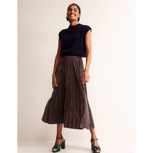 Boden Jersey Metallic Pleated Skirt - Multi Stripe