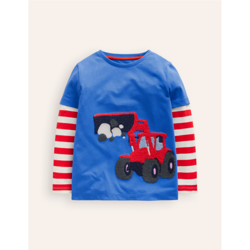 Boden Applique Mock Sleeve T-Shirt - Greek Blue Digger