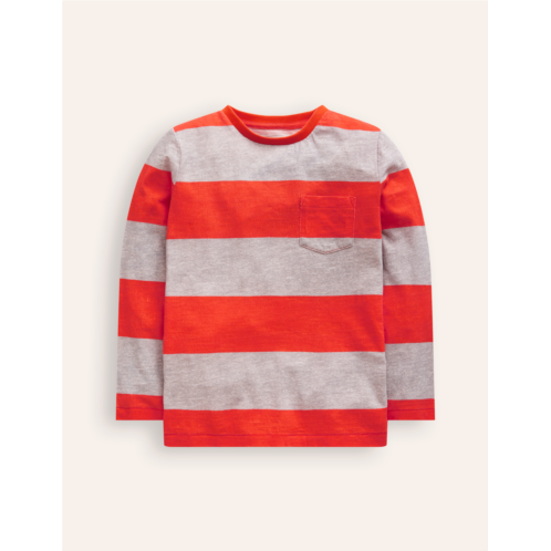 Boden Everyday Long Sleeve T-Shirt - Grey Marl/ Firecracker Red