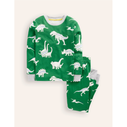 Boden Snug Glow-In-The-Dark Pyjamas - Highland Green Dino