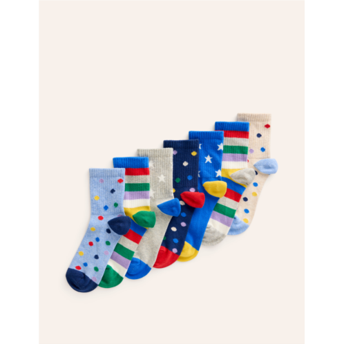 Boden Ribbed Socks 7 Pack - Spots and Stars