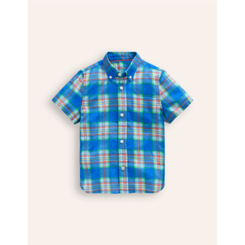 Boden Cotton Linen Shirt - Blue/ Green Check