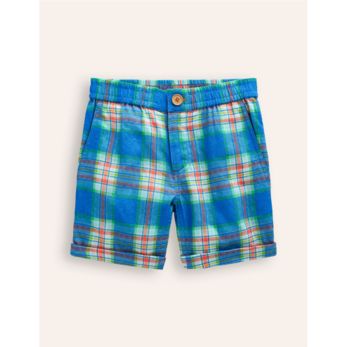 Boden Smart Roll Up Shorts - Blue/ Green Check