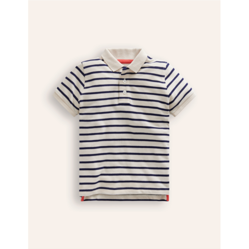 Boden Pique Polo Shirt - Ivory/College Navy