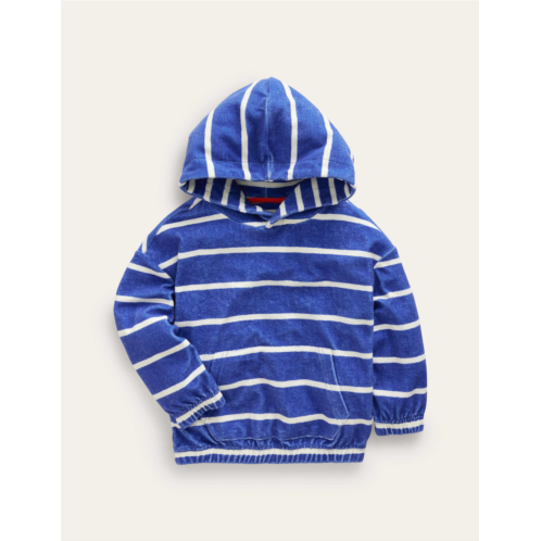 Boden Towelling Hoodie - Sapphire Blue/Ivory Stripe