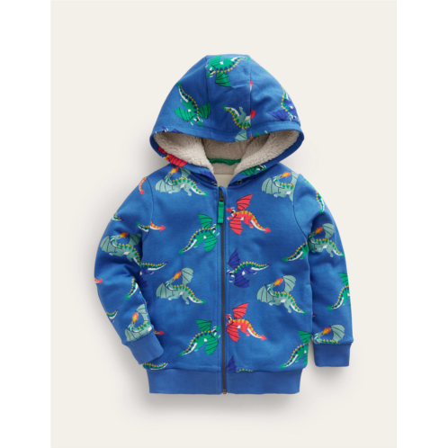 Boden Printed Shaggy-Lined Hoodie - Bluejay