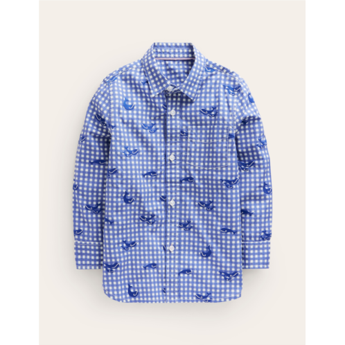 Boden Whale Embroidered Shirt - Sapphire Blue Wale Embroidery