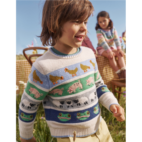 Boden All Over Fair Isle Sweater - Easter Farm Animals