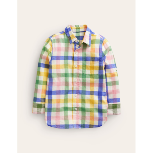 Boden Linen Shirt - Green / Pink Gingham