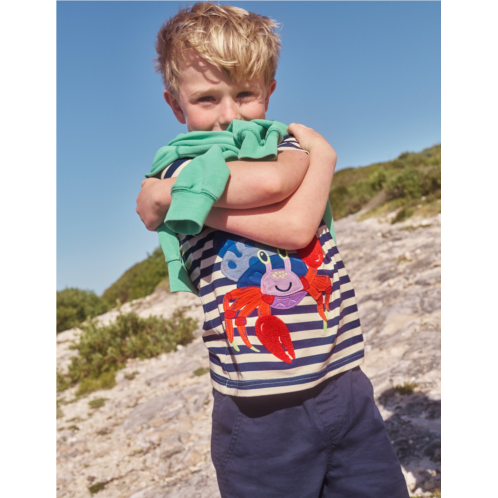 Boden Applique Crab T-shirt - Sapphire Blue/Ivory Crabs