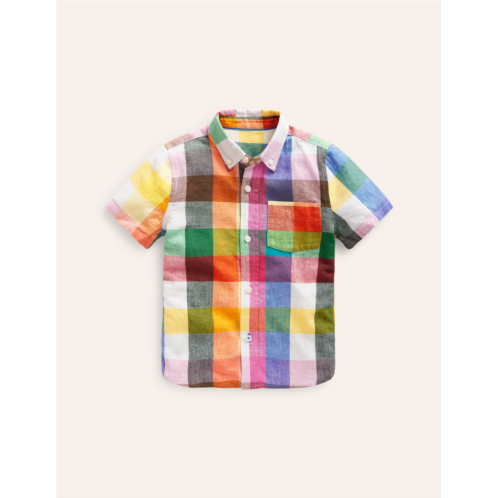 Boden Cotton Linen Shirt - Bright Neon Multigingham
