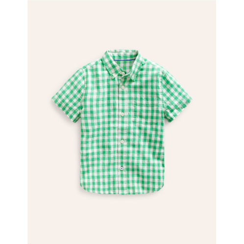 Boden Cotton Linen Shirt - Pea Green Gingham