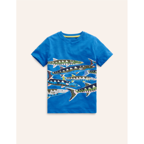 Boden Glow and Foil T-shirt - Greek Blue Fish