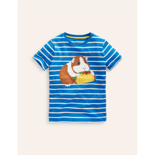 Boden Big Applique Logo T-shirt - Greek Blue/ Ivory Guinea Pig