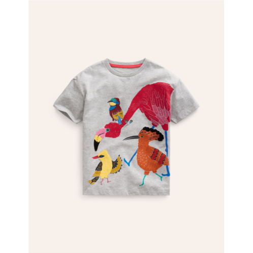 Boden Joyful Animal T-shirt - Silver Marl Jungle Birds
